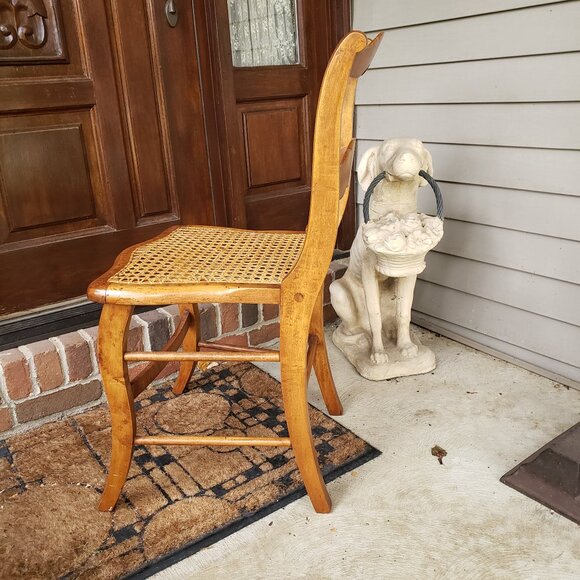 Vintage Ladder Back Wood Cane Seat Accent Chair - Picture 7 of 14
